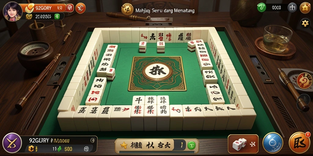 Tampilan gameplay Mahjong yang menghibur dalam 92GLORY.