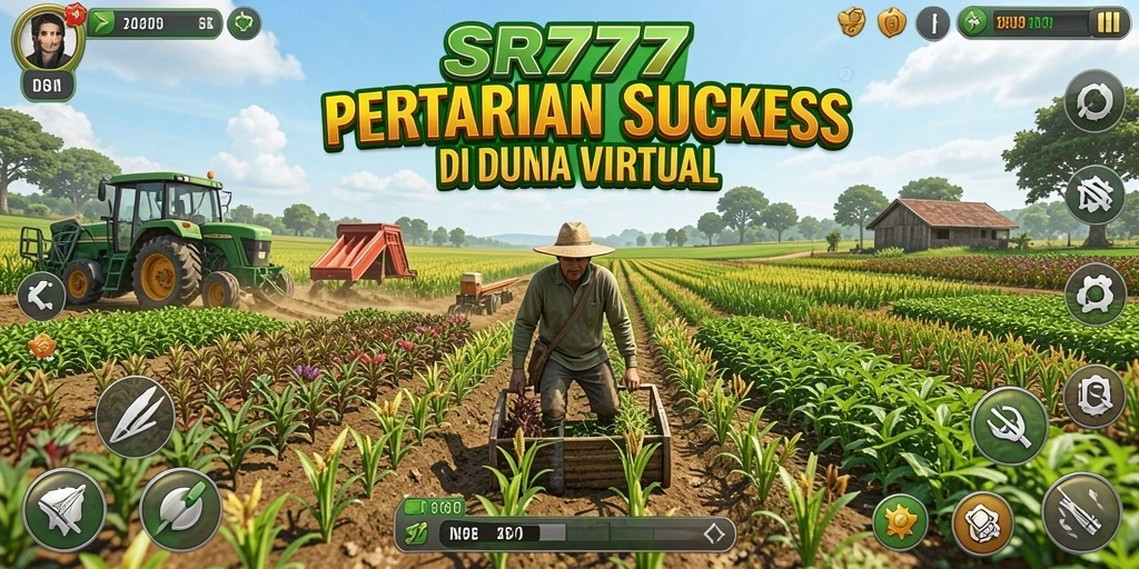 Screenshot gameplay SR777 menunjukkan pertanian yang subur dan aktivitas seru.